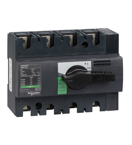 Schneider Electric 28911 - switch disconnector, Compact INS125 , 125 A, standard version with black rotary handle, 4 poles