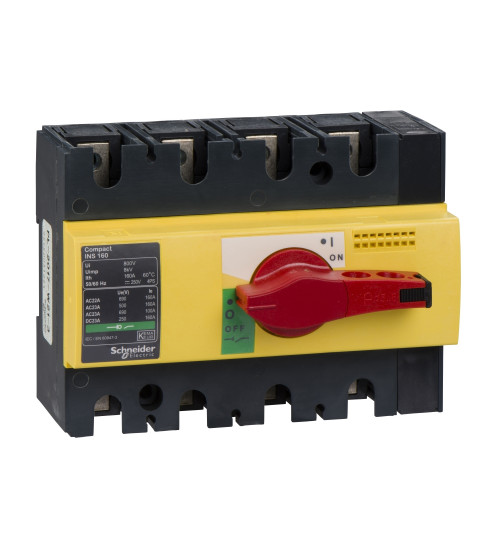 Schneider Electric 28929 - switch disconnector, Compact INS160 , 160 A, with red rotary handle and yellow front, 4 poles