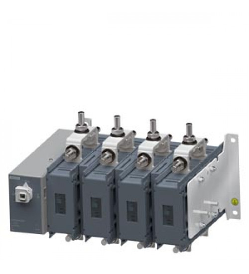 3KJ0236-4AA20-0AA0 - SINOVA, onload changeover switches 3KJ0, manually operated, size 2, 4-pole, in open execution, Iu 200 A, Ue AC 415 V, Ie at AC-23 A at 415 V 200 A, screw mounting, front operating mechanism, at the left end, complete unit with door operating mechanism, Plastic handle, grey and black colour, flat terminal - siemens