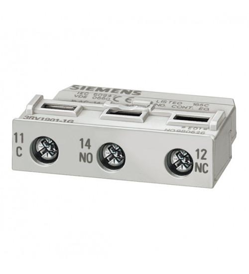 3RV1901-1G - Auxiliary switch transverse Solid-state-compatible 1 CO for circuit breaker Size S00...S3 !!! Phased-out product !!! Successor is SIRIUS 3RV2 Preferred successor type is >>3RV2901-1G<<. - siemens