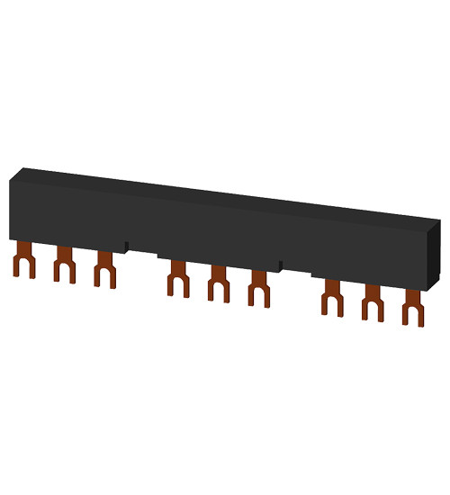 3RV1915-2BB - 3-phase busbars Modular spacing 55 mm for 3 switches and accessories Fork shape connections. - siemens