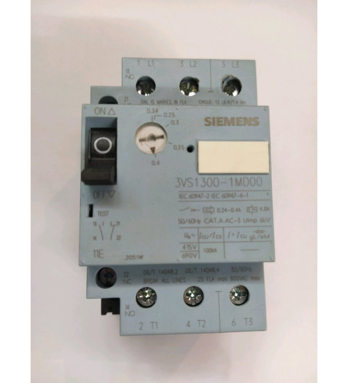 3VS1300-1MD00 - Circuit breaker 0.24...0.4 A for motor protection with screw terminal Icu 415 V 100 kA auxiliary contact 1 NO + 1 NC - siemens