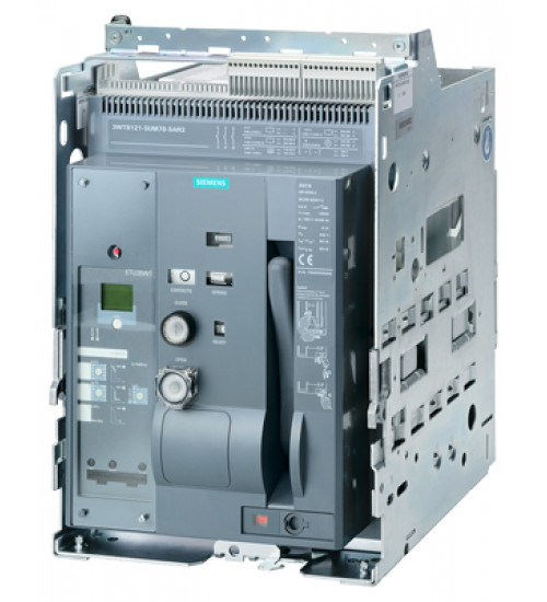 3WT8161-6AA04-5AB2 - withdrawable circuit breaker 3-pole, size 1 In=1600A to 500V, 50/60Hz AC Icu=66kA at 500V with mechanical lockout device with tripped signaling switch with tripped indicators with guide frame Overcurrent release ETU37WT LSING Setting range according to FS with display With manual operating mechanism with memory with mechanical calling without 1st auxiliary release without 2nd auxiliary release 2-piece shutter with sealing cap against unauthorized switching off with door sealing frame - siemens