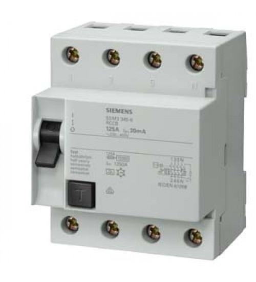 5SM33456RC - Residual current operated circuit breaker, 4-pole, type A, In 125 A, 30 mA, Un AC 400 V. - siemens