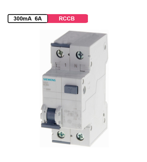 5SU16541RC06 - RCBO 6A 2-pole 2-module C characteristic Type AC 300mA - siemens