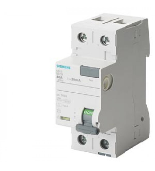 5SV34146RC - RES.CUR.OP.CIRCUIT BREAKER TYPE A 40A 1+N-POLE 100MA 240V 2MW INDIA. - siemens