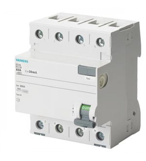 5SV44470RC - RES.CUR.OP.CIRCUIT BREAKER TYPE AC 80A 3+N-POLE 100MA 415V 4MW INDIA. - siemens