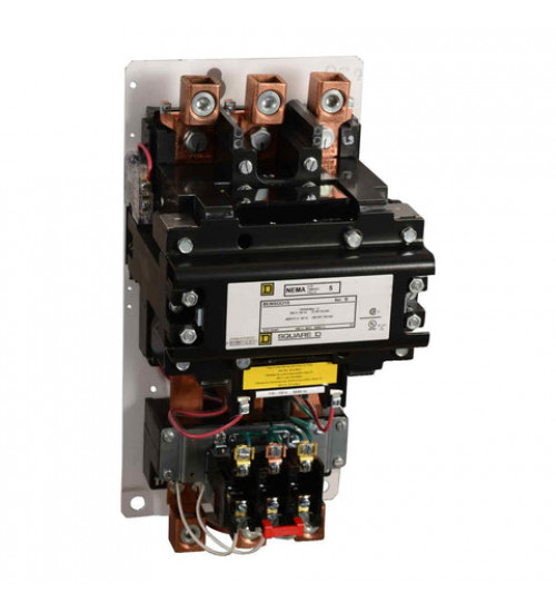 8536SGO1V02S - NEMA motor starter, Type S, nonreversing, Size 5, 270A, 200HP at 460VAC, 10kA SSCR, 3 phase, 3 pole, melting alloy, 120VAC coil, open | Schneider Electric