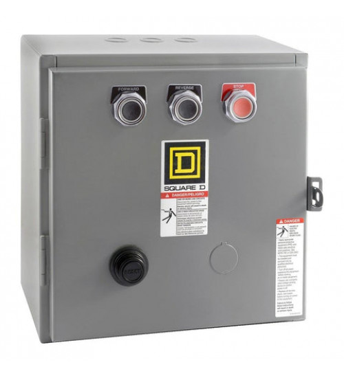 8736SCG8V02S - NEMA Starter, Type S, reversing, horizontal, Size 1, 27A, 10 HP at 575 VAC, 5 kA SSCR, 3 phase, 3 pole, melting alloy overload, 120 VAC coil, NEMA 1 | Schneider Electric