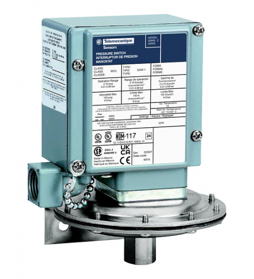 9012GAW21 - Pressure switch 9012G, adjustable scale, 2 thresholds, 0.2 to 10 PSIG - Telemecanique Sensors 9012GAW21 - Pressure switch 9012G, adjustable scale, 2 thresholds, 0.2 to 10 PSIG - Telemecanique Sensors
