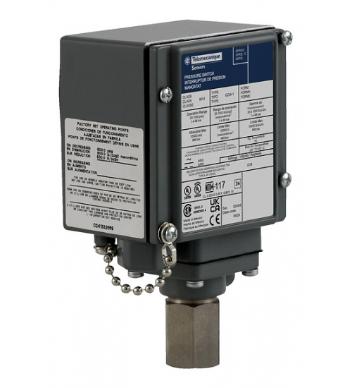 9012GCWM4 - Pressure switch 9012G, adjustable scale, 2 thresholds, 270 to 9000 PSIG - Telemecanique Sensors 9012GCWM4 - Pressure switch 9012G, adjustable scale, 2 thresholds, 270 to 9000 PSIG - Telemecanique Sensors