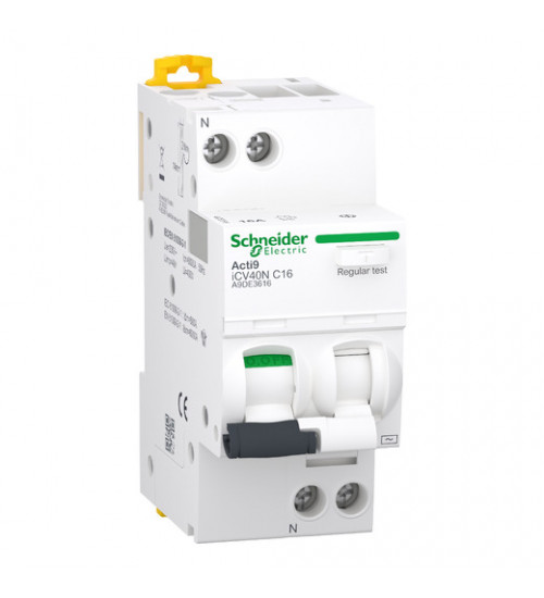 A9DE3616 - residual current breaker with overcurrent protection (rcbo), acti9 icv40, 1p+n, 16 a, c curve, 6000 a, 30 ma, ac type - Phoenix Contact - Schneider Electric