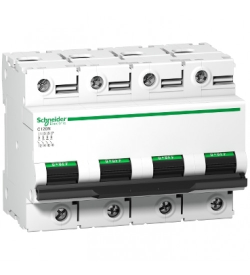 Schneider Electric Acti9 C120N 125A C-Curve Four Pole MCB, A9N18376, Breaking Capacity: 10 kA