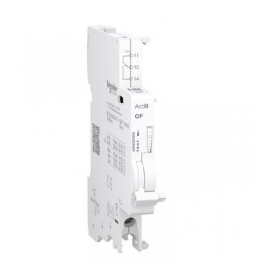 Schneider Electric A9N26904 - Auxiliary contact, Acti9 A9N, OF, 1 C/O, 100mA to 6A, 24VAC to 415VAC, 24VDC to 130VDC, bottom connection