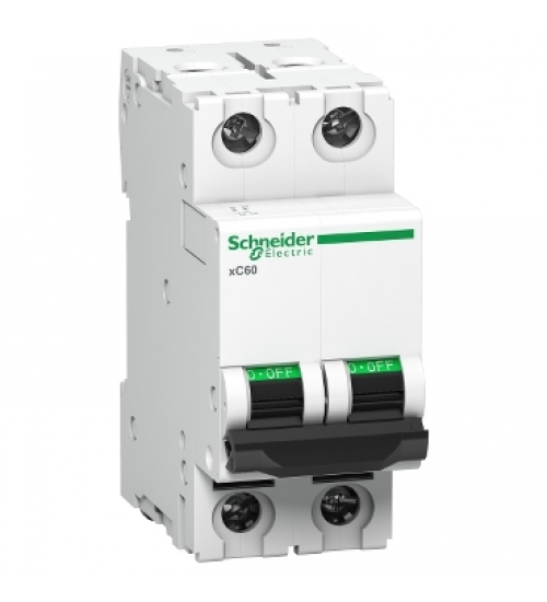 Schneider Electric A9N2P02CGN - Miniature circuit breaker (MCB), Acti9 xC60, 2P, 2A, C curve, 10000A (IS/IEC60898-1)