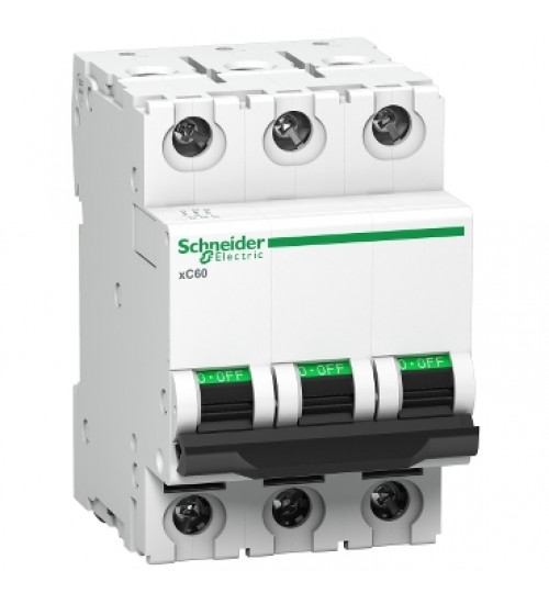 Schneider Electric A9N3P63D MCB, Acti9 xC60, 3P, 63A, D curve, 10000A (IS/IEC60898-1)