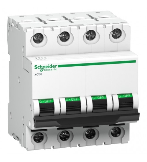 Schneider Electric A9N4P63CGN - Miniature circuit breaker (MCB), Acti9 xC60, 4P, 63A, C curve, 10000A (IS/IEC60898-1)