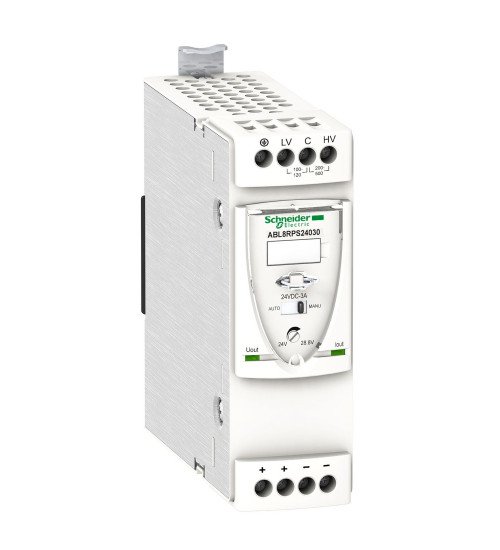 Schneider Electric ABL8RPS24030 - regulated SMPS - 1 or 2-phase - 100..500 V - 24 V - 3 A