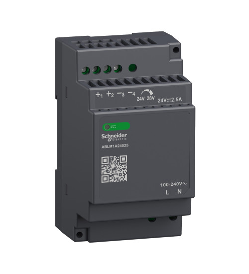 Schneider Electric ABLM1A24025 - Regulated Power Supply, 100 to 240V AC, 24V, 2.5A, single phase, Modular