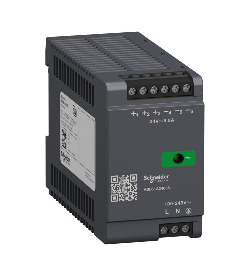 ABLS1A24038 - Regulated Power Supply, 100 - 240V AC, 24V3.8A, single phase, Optimized AC Schneider Electric