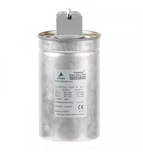 Epcos B25675L4102J480 - PhaseCap Super Heavy Duty 3x47.9µF 480V 50/60Hz 10.4/12.5kVAr Three Phase Power Factor Correction Film Capacitor