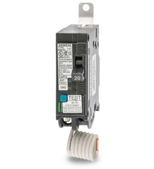 BA120AFCH 20 Amp 1 Pole 120 Volt Bolt - On Molded Case Circuit Breaker Siemens, BL Series, type BA, complete with combination type AFCI protection, arc fault circuit interrupter, 1P, 1PH, 20A, 120V, 22kA@120V, 40Ã‚Â°C, bolt - on, panelboard mounted, LI - Long - Time and Instantaneous trip ... - Siemens