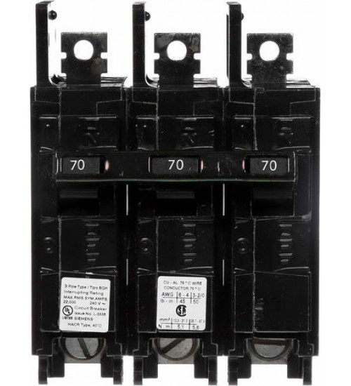BQ3B070H Bolt - On Molded Case Circuit Breaker Siemens / ITE Bolt - On Circuit Breaker Its Compact And Easy to Install three poles molded case circuit breaker features a thermal magnetic over current protection system it has an interrupting rating of 22 kilo - Amps the circuit breaker is ... - Siemens