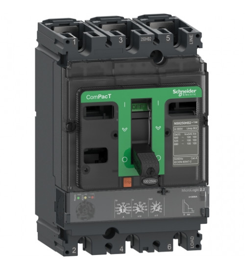 C10B32D040 - Circuit breaker, ComPacT NSX100B, 25kA/415VAC, 3 poles, MicroLogic 2.2 trip unit 40A - Schneider Electric