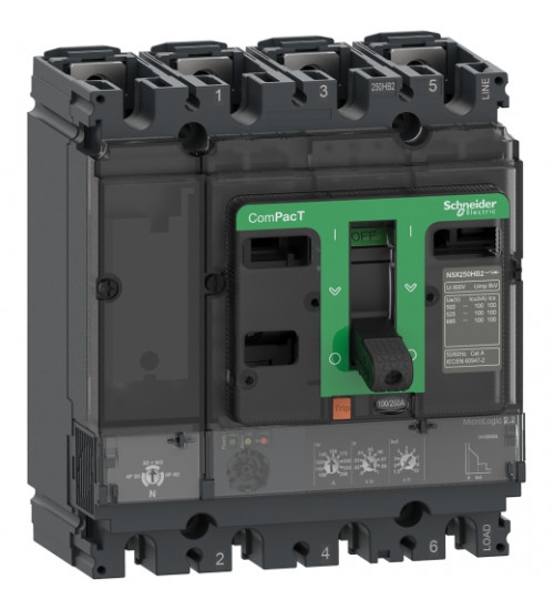 C10B42D040 - Circuit breaker, ComPacT NSX100B, 25kA/415VAC, 4 poles, MicroLogic 2.2 trip unit 40A AC Schneider Electric