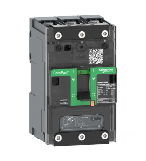 C11B3TM063B - Circuit breaker ComPacT NSXm B (25kA at 415VAC), 3 Poles 3d, 63A rating TMD trip unit, compression lugs and busbar connectors - Schneider Electric