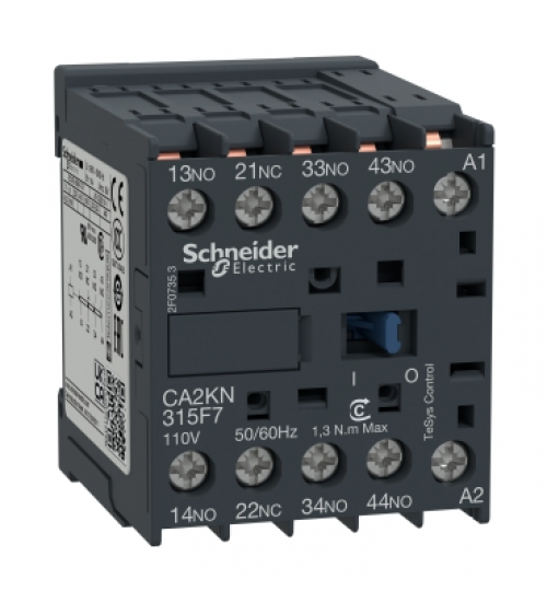 CA2KN315F7 - Control relay, TeSys K, 3 NO + 1 NC, lt or eq to 690V, 110VAC coil - Schneider Electric CA2KN315F7 - Control relay, TeSys K, 3 NO + 1 NC, lt or eq to 690V, 110VAC coil - Schneider Electric
