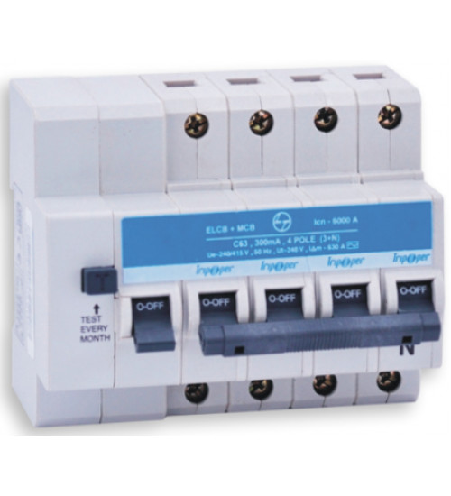 CB90002OOVO - Tripper 30mA 10A 4P 6kA Type-AC Curve-C ELCB+MCB (RCBO) - L&T