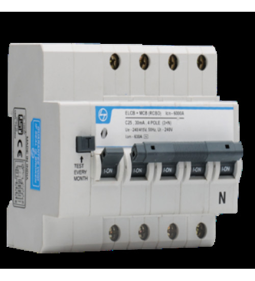 CB90003OOVO - Tripper 100mA 10A 2P 6kA Type-AC Curve-C ELCB+MCB (RCBO) - L&T