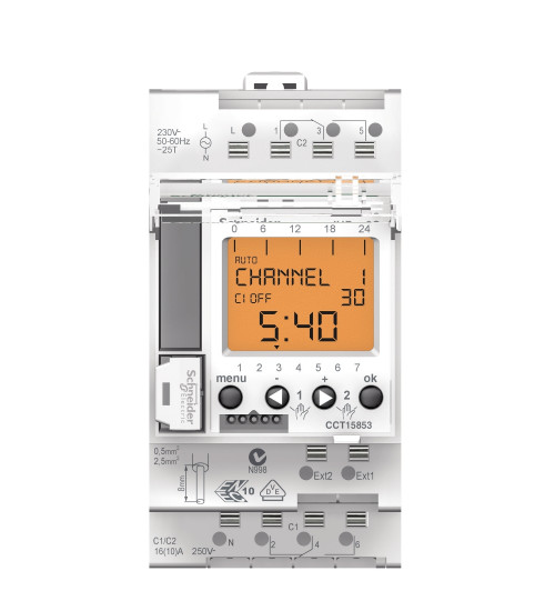 Schneider Electric CCT15723 - Acti9 - IHP+ - 2C digital time switch - 24 hours + 7 days