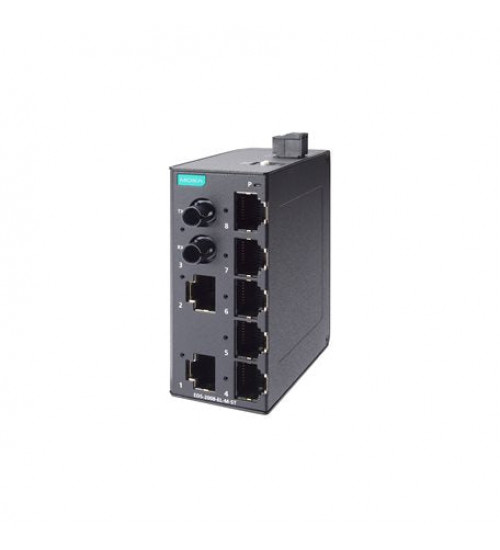 EDS-2008-EL-M-ST-T, EDS-2008-EL-M-ST-T Moxa, Unmanaged Fast Ethernet switch with 7 10/100BaseT(X) ports, 1 100BaseFX multi-mode port with ST connectors, 12/24/48 power input, metal housing, -40 to 75°C operating temperature