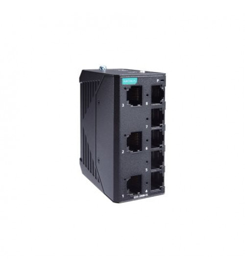 EDS-2008-EL-T, EDS-2008-EL-T Moxa, Unmanaged Fast Ethernet switch with 8 10/100BaseT(X) ports, 12/24/48 power input, metal housing, -40 to 75°C operating temperature