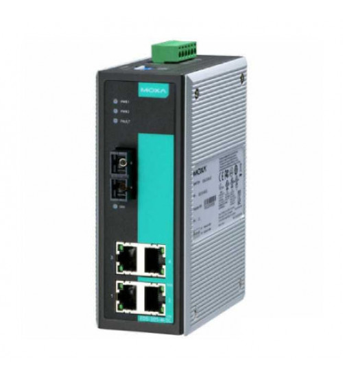 EDS-305-M-SC-T, EDS-305-M-SC-T Moxa, Unmanaged Ethernet switch with 4 10/100BaseT(X) ports, 1 100BaseFX multi-mode port with SC connector, relay output warning, -40 to 75°C operating temperature