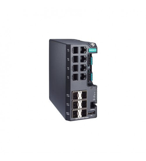 Moxa EDS-4014-4GS-2QGS-LV-T, Managed Gigabit Ethernet switch with 8 10/100BaseT(X) ports, 4 100/1000BaseSFP ports, 2 1000/2500BaseSFP ports, dual power supply 12/24/48 VDC, -40 to 75°C operating temperature, Electrihub, Electrical store, Electrical supply store