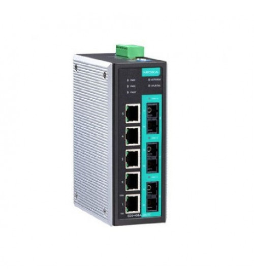 EDS-408A-3S-SC-48-T, EDS-408A-3S-SC-48-T Moxa, Entry-level managed Ethernet switch with 5 10/100BaseT(X) ports, 3 100BaseFX single-mode ports with SC connectors, ±24/±48 VDC input voltage, -40 to 75°C operating temperature EDS-408A-3S-SC-48-T, EDS-408A-3S-SC-48-T Moxa, Entry-level managed Ethernet switch with 5 10/100BaseT(X) ports, 3 100BaseFX single-mode ports with SC connectors, ±24/±48 VDC input voltage, -40 to 75°C operating temperature