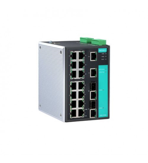 Moxa EDS-518A, Managed Gigabit Ethernet switch with 16 10/100BaseT(X) ports, 2 combo 10/100/1000BaseT(X) or 1000BaseSFP slots for adding SFP-1G Series Gigabit Ethernet modules, 0 to 60°C operating temperature, Electrihub, Electrical store, Electrical supply store Moxa EDS-518A, Managed Gigabit Ethernet switch with 16 10/100BaseT(X) ports, 2 combo 10/100/1000BaseT(X) or 1000BaseSFP slots for adding SFP-1G Series Gigabit Ethernet modules, 0 to 60°C operating temperature, Electrihub, Electrical store, Electrical supply store