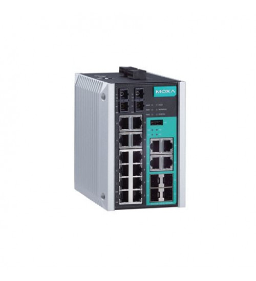 Moxa EDS-518E-MM-SC-4GTXSFP, Managed Gigabit Ethernet switch with 12 10/100BaseT(X) ports, 4 10/100/1000BaseT(X) or 100/1000BaseSFP ports, 2 100BaseFX (multi-mode, SC Connector), -10 to 60°C operating temperature, Electrihub, Electrical store, Electrical supply store