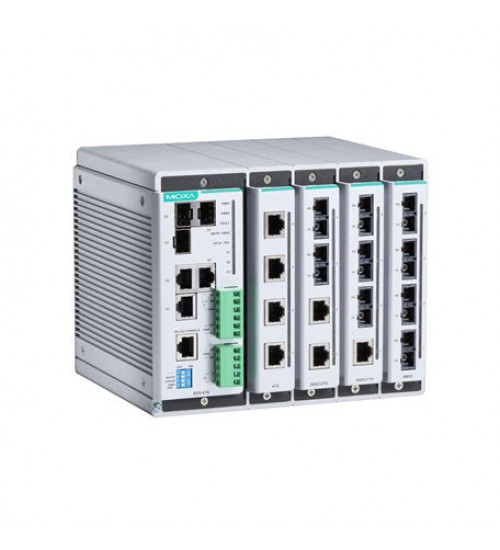 Moxa EDS-619-T, Compact managed Ethernet switch system with 3 10/100/1000BaseT(X) or 100/1000BaseSFP slot combo ports,4 slots for 4-port Fast Ethernet interface modules, for a total of up to 19 ports, -40 to 75°C operating temperature, Electrihub, Electrical store, Electrical supply store