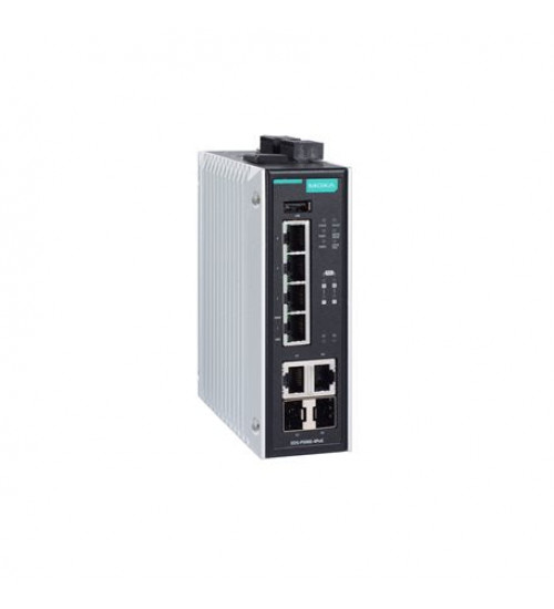Moxa EDS-P506E-4POE-2GTXSFP, Managed Ethernet switch with 4 PoE+/60W 10/100BaseT(X) ports, 2 combo 10/100/1000BaseT(X) or 100/1000BaseSFP ports, dual 12/24/48 VDC power inputs, -10 to 60°C operating temperature, Electrihub, Electrical store, Electrical supply store