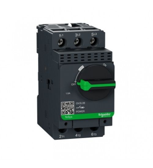 GV2L06 - Motor circuit breaker, TeSys GV2, 3P, 1.6 A, magnetic, rotary handle, screw clamp terminals AC Schneider Electric
