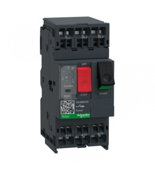 GV2ME043 - Motor circuit breaker, TeSys GV2, 3P, 0.4-0.63 A, thermal magnetic, spring terminals - Schneider Electric - Electrihub