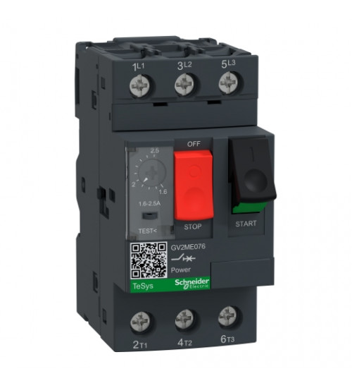 GV2ME076 - Motor circuit breaker, TeSys GV2, 3P, 1.6 - 2.5A, thermal magnetic, lugs terminals - Schneider Electric