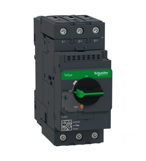 Schneider Electric GV3L80 - Motor circuit breaker, TeSys GV3, 3P, 80 A, magnetic, rotary handle, EverLink terminals