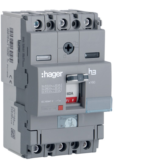 160A, 3 pole 40kA Type-h3 Adjustable Overload Fixed Short Circuit For Frame-X160 MCCB