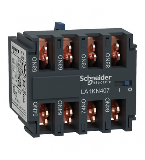LA1KN407 - Auxiliary contact block, TeSys K, 4NO, front mounting, Faston terminals - Schneider Electric
