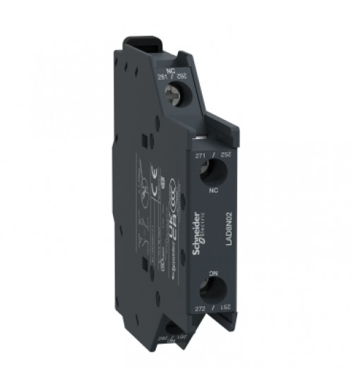 Schneider Electric LAD8N02 - Auxiliary contact block, TeSys D, 2NC, side mounting, screw clamp terminals